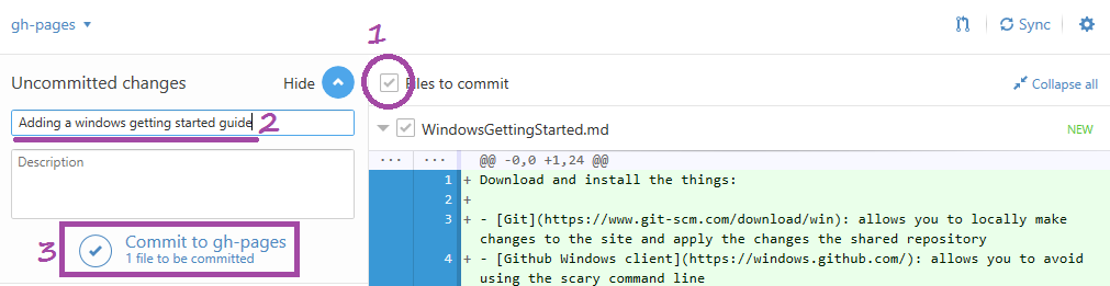 How to commit changes in Github for Windows