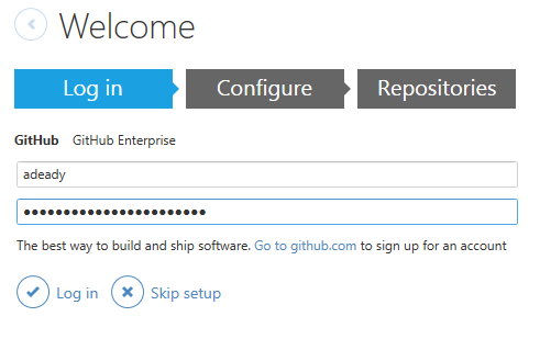 Logging into github