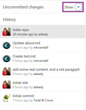 Where to find uncommitted changes